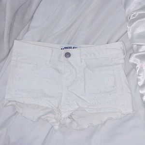 Express Embroidered White Jean Shorts
